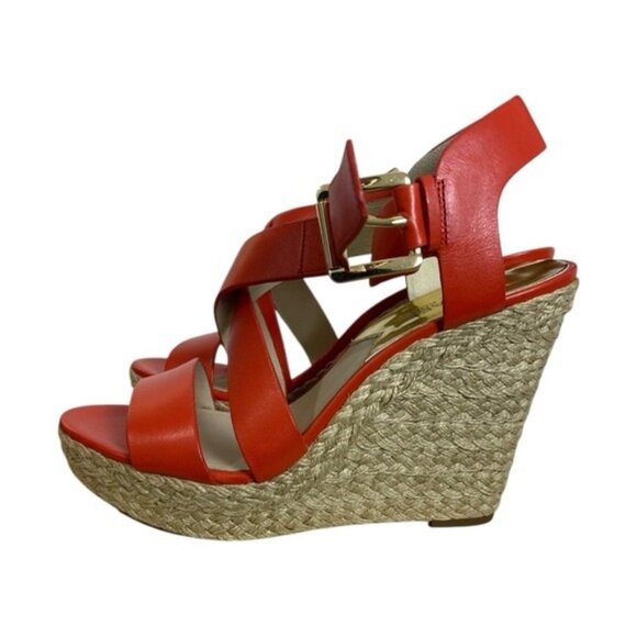Michael Michael Kors Giovanna Leather Wedge Sandals – Mandarin – Size 8.5 - Picture 7 of 10